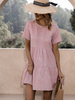 Robe Eté Courte Moulante Femme à Col Rond avec Manches Courtes Bas Evasée Unicolore