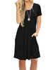 Robe Eté Courte Robe Droite Femme à Col Rond avec Manches Courtes Coupe Cintrée Bas Evasée avec Poches Unicolore Robe Eté Robe de Plage