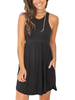 Robe Eté Courte Sexy Femme à Col Rond avec Bretelles Bas Evasée avec Poche Robe Eté Sexy Robe Droite