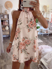 Robe Eté Droite Sexy Imprimée Florales à Col Rond Epaule Dénudées Bas Evasée Bicolores Robe Eté Sexy
