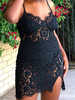 Robe Eté en Dentelle avec Bretelles à Col Décolleté en V Coupe Cintrée avec Fente Unicolore Creusante Fleurie Robe Sexy