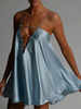 Robe Eté en Satin avec Bretelle en Paillette à Col Décolleté en V Bas Evasée Unicolore Robe de Plage Robe Sexy