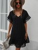 Robe Eté Femme à Col V avec Manches Courtes Bas Evasée Unicolore