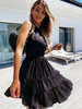 Robe Eté Femme Courte avec Bretelles à Col Rond Coupe Cintrée Bas Evasée Unicolore