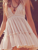 Robe Eté Femme en Mousselines avec Bretelles à Col Décolleté en V Coupe Cintrée Bas Evasée Unicolore Robe de Patineuse Robe de Plage