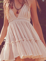 Robe Eté Femme en Mousselines avec Bretelles à Col Décolleté en V Coupe Cintrée Bas Evasée Unicolore Robe de Patineuse Robe de Plage