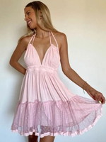 Robe Eté Femme en Mousselines avec Bretelles à Col Décolleté en V Coupe Cintrée Bas Evasée Unicolore Robe de Patineuse Robe de Plage Sexy