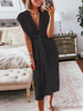 Robe Eté Femme Longue à Col Décolleté en V Coupe Cintrée à Lacets sans Manches Unicolore Robe Eté Sexy