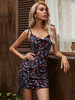 Robe Eté Imprimé Courte avec Bretelles à Lacets Coupe Cintrée Robe Moulante Robe Sexy