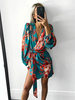 Robe Eté Imprimé Femme à Col V avec Manches Longues Amples Coupe Cintrée à Lacets