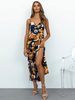 Robe Eté Imprimé Femme avec Bretelles à Col V Coupe Cintrée avec Fente Robe Sexy