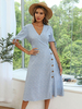 Robe Eté Imprimé Femme avec Manches Courtes Volante à Col V Coupe Cintrée avec Boutons Bicolores Robe de Patineuse
