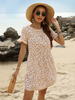 Robe Eté Imprimé Fleurie Courte à Col Rond avec Manches Courtes Bicolores Robe Courte Sexy