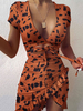 Robe Eté Imprimé Fleurie Courte Moulante à Col Décolleté en V avec Manches Courtes Coupe Cintrée à Lacets avec Fente Bicolores Robe Sexy