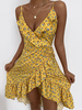 Robe Eté Imprimé Fleurie en Mousselines avec Bretelles à Col Décolleté en V Coupe Cintrée Bas Evasée Robe de Patineuse Bicolores