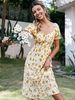 Robe Eté Imprimé Fleurie Femme à Col V avec Manches Courtes Amples Coupe Cintrée