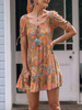 Robe Eté Imprimé Florale Courte Décontracté à Col Rond à Lacets avec Manches Courtes Amples Bas Evasée Multicolores Robe Eté Sexy