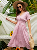 Robe Eté Imprimé Longue Femme à Col V avec Manches Courtes Coupe Cintrée Elastique Bas Evasée Bicolores Robe de Patineuse Robe de Plage