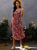 Robe Eté Imprimé Longue Femme avec Epaule Dénudée Coupe Cintrée Bas Evasée