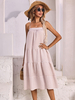Robe Eté Imprimé Rayures Femme avec Bretelles à Col Carré Bas Evasée Bicolores