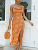 Robe Eté Imprimés Florales avec Bretelles à Col Décolleté en V Coupe Cintrée avec Fente Robe Sexy Robe Eté