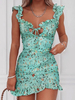Robe Eté Imprimés Florales avec Bretelles avec Volante à Col Décolleté en V à Lacets Coupe Cintrée avec Volante Robe Sexy Robe Eté