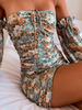 Robe Eté Imprimés Florales avec Manches Longues Amples avec Epaule Dénudées Coupe Cintrée à Col Décolleté à Lacet en Plis Robe Sexy