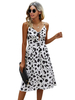 Robe Eté Imprimés Pois avec Bretelles à Col V Coupe Cintrée Bas Evasée Bicolores Robe de Plage Sexy