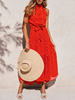 Robe Eté Imprimés Pois Longue en Mousselines Femme à Col Rond sans Manches Coupe Cintrée à Lacets Bas Evasée Bicolores Robe Eté Sexy