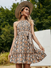 Robe Eté Imprimés Serpentine à Col Rond sans Manches Coupe Cintrée Elastique à Lacets Bas Evasée Bicolores Sexy
