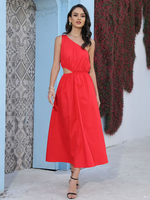 Robe Eté Longue Femme avec Bretelle avec Epaule Dénudée Coupe Cintrée Bas Evasée Unicolore