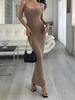 Robe Eté Longue Femme avec Bretelles à Col Décolleté Coupe Cintrée Unicolore