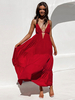 Robe Eté Longue Femme avec Bretelles à Col Décolleté en V Bas Evasée Unicolore