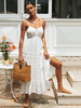 Robe Eté Longue Femme avec Bretelles à Col V Coupe Cintrée Bas Evasée Unicolore