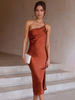 Robe Eté Longue Femme avec Bretelles Coupe Cintrée avec Fente Unicolore