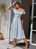 Robe Eté Longue Femme avec Bretelles Coupe Cintrée Bas Evasée Unicolore