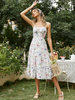 Robe Eté Longue Femme avec Bretelles Imprimé Coupe Cintrée Bas Evasée