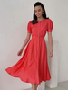 Robe Eté Longue Femme avec Manches Courtes à Col Rond Coupe Cintrée Bas Evasée Unicolore