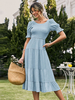 Robe Eté Longue Femme avec Manches Courtes Amples à Col Rond Coupe Cintrée Bas Evasée