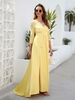 Robe Eté Longue Femme avec Manches Mi-longues à Col V Coupe Cintrée avec Fente Unicolore