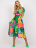 Robe Eté Longue Femme Imprimé à Col V avec Manches Courtes Coupe Cintrée Bas Evasée Robe Maxi