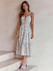 Robe Eté Longue Femme Imprimé avec Bretelles à Col Décolleté à Lacets Coupe Cintrée Bas Evasée