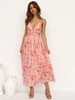 Robe Eté Longue Femme Imprimé avec Bretelles à Col Décolleté en V Coupe Cintrée Bas Evasée