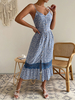 Robe Eté Longue Femme Imprimé avec Bretelles à Col V Coupe Cintrée