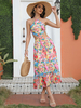 Robe Eté Longue Femme Imprimé avec Bretelles avec Epaule Dénudée Coupe Cintrée Bas Evasée
