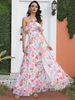 Robe Eté Longue Femme Imprimé avec Bretelles avec Volantes Coupe Cintrée Bas Evasée Robe Maxi