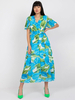 Robe Eté Longue Imprimé à Col V avec Manches Courtes Coupe Cintrée Bas Evasée