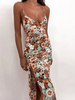 Robe Eté Longue Imprimé avec Bretelles à Col Décolleté en V Coupe Cintrée avec Fente