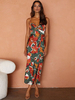 Robe Eté Longue Imprimé Femme avec Bretelles à Col Décolleté en V Coupe Cintrée Robe Sexy