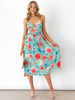 Robe Eté Longue Imprimé Fleurie Femme avec Bretelles à Col Décolleté Coupe Cintrée Bas Evasée Robe Maxi